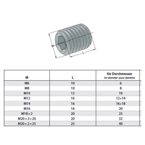 Clamping Screws for Weldon Chucks DIN 1835 B Dimensions